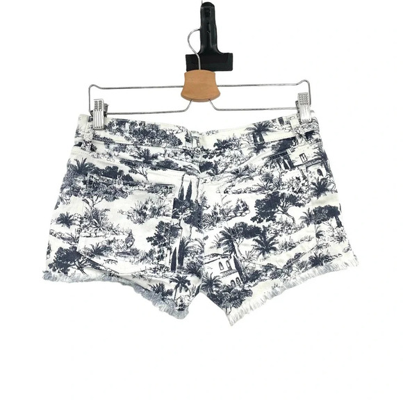 Tory Burch Frenesi Frayed Tropical Palm Tree Printed Denim Shorts Size 27 - Picture 6 of 9